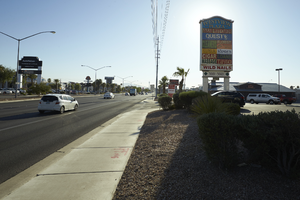 Traffic in front of the Westview Plaza, Las Vegas, Nevada: digital photograph