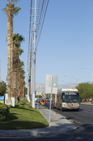 Bus and power lines on West Sahara Avenue, looking west, Las Vegas, Nevada: digital photograph