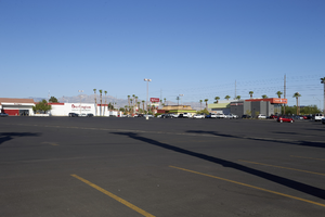 Commercial parking off West Sahara Road, looking west, Las Vegas, Nevada: digital photograph