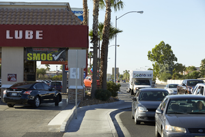Terrible Herbst Lube shop and traffic on Jones Boulevard looking south, Las Vegas, Nevada: digital photograph