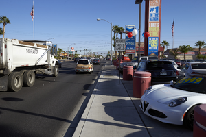 Cars on Jones Boulevard near West Sahara Avenue, looking north, Las Vegas, Nevada: digital photograph