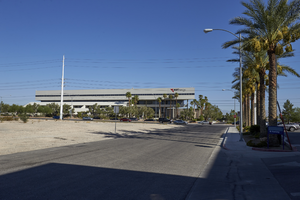 Vacant land and the NV Energy Building on West Sahara Avenue, looking north, Las Vegas, Nevada: digital photograph