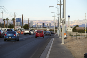 Traffic on East Sahara Avenue near Lamb Boulevard, looking west, Las Vegas, Nevada: digital photograph