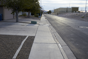 Sidewalk along Cincinnati Avenue northwest of East Sahara Avenue and Lamb Boulevard, looking east, Las Vegas, Nevada: digital photograph