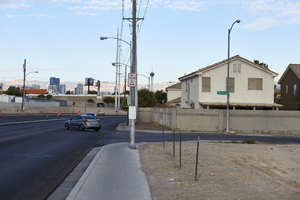 Car on East Sahara Avenue at Walnut Road, looking west, Las Vegas, Nevada: digital photograph