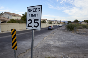 Speed sign on Walnut Road, looking north, Las Vegas, Nevada: digital photograph