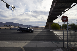 Bridge crosses Lamb Boulevard south of East Sahara Avenue, looking east, Las Vegas, Nevada: digital photograph