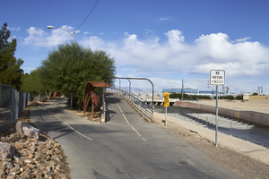 Flamingo Arroyo Trail system at Lamb Boulevard south of East Sahara Avenue, looking west, Las Vegas, Nevada: digital photograph