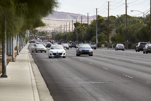 Traffic on East Sahara Avenue near Marion Street, looking east, Las Vegas, Nevada: digital photograph