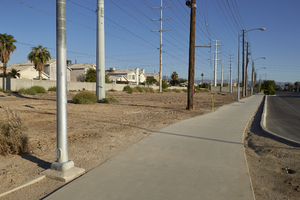 Power line easment with sidewalk along Sloan Lane south of East Sahara Avenue, looking north, Las Vegas, Nevada: digital photograph