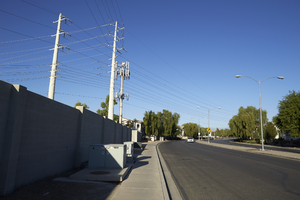 Power lines on East Sahara Avenue west of Sloan Lane, looking west, Las Vegas, Nevada: digital photograph