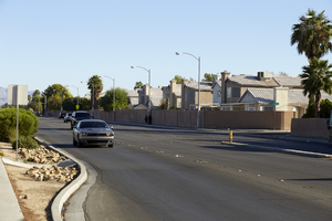 Traffic on Sloan Lane north of East Sahara Avenue, looking north, Las Vegas, Nevada: digital photograph