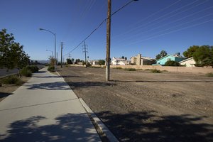 Landscaping and sidewalk treatment along Sloan Lane north of East Sahara Avenue, looking south, Las Vegas, Nevada: digital photograph