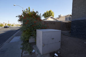 Utility box along Sloan Lane north of East Sahara Avenue, looking north, Las Vegas, Nevada: digital photograph