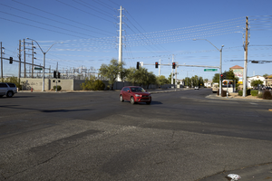 Intersection of Sloan Lane and East Sahara Avenue, looking southwest, Las Vegas, Nevada: digital photograph