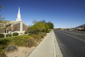 Mormon church on Tree Line Drive north of East Sahara Avenue, looking north, Las Vegas, Nevada: digital photograph