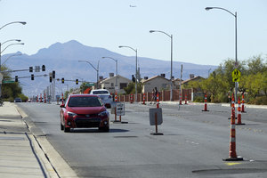 Traffic on Tree Line Drive north of East Sahara Avenue, looking south, Las Vegas, Nevada: digital photograph