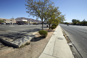 Las Vegas High School from Tree Line Drive and East Sahara Avenue, looking northeast, Las Vegas, Nevada: digital photograph