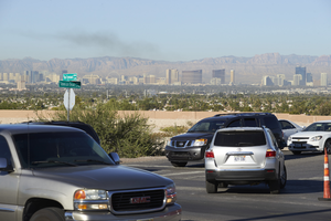 Traffic on Hollywood Boulevard north of East Sahara Avenue at American Beauty Avenue, looking southwest, Las Vegas, Nevada: digital photograph