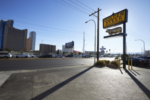 Golden Steer Steakhouse sign, looking southwest, Las Vegas, Nevada: digital photograph