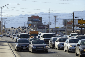 Traffic on West Sahara Avenue near Las Vegas Boulevard, looking west, Las Vegas, Nevada: digital photograph