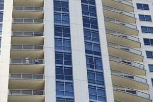 Men on balcony at the Allure Las Vegas Condominiums, looking north, Las Vegas, Nevada: digital photograph