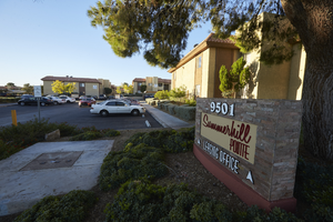 Summerhill Pointe Apartments sign on West Sahara Avenue west of Fort Apache Road, looking south, Las Vegas, Nevada: digital photograph