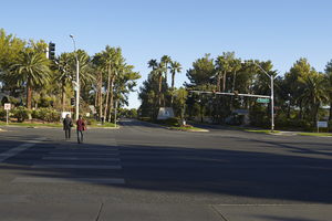 Pedestrians on West Sahara Avenue at Grand Canyon Drive, looking north, Las Vegas, Nevada: digital photograph