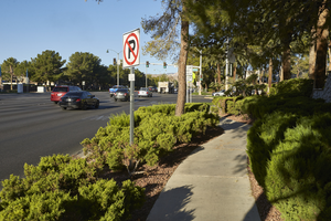 Sidewalks and landscaping on West Sahara Avenue east of Grand Canyon Drive, looking west, Las Vegas, Nevada: digital photograph