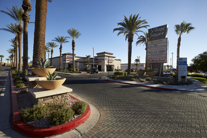 Village Square entrance on West Sahara Avenue west of Fort Apache Road, looking north, Las Vegas, Nevada: digital photograph