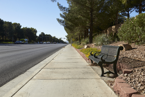 Bench on Fort Apache Road south of West Sahara Avenue, looking south, Las Vegas, Nevada: digital photograph