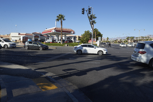 Cars on Fort Apache Road at West Sahara Avenue, looking west, Las Vegas, Nevada: digital photograph