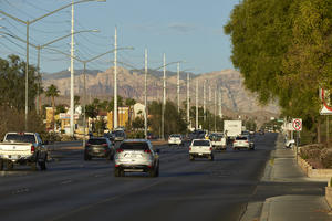 Traffic on West Sahara Avenue west of Buffalo Drive, looking west, Las Vegas, Nevada: digital photograph