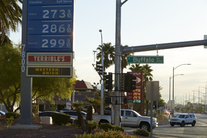 Businesses on West Sahara Avenue and Buffalo Drive, looking northeast, Las Vegas, Nevada: digital photograph