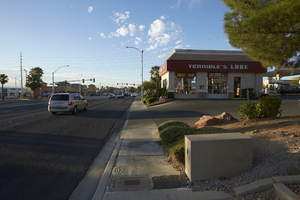 Cars on Buffalo Drive north of West Sahara Avenue, looking south, Las Vegas, Nevada: digital photograph