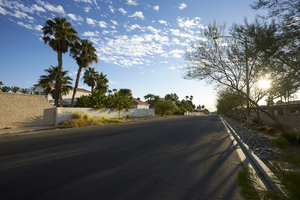 Single family homes and commercail properties on Via Olivero Avenue, looking east, Las Vegas, Nevada: digital photograph