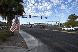 The intersection of Buffalo Drive and West Sahara Avenue, looking southwest, Las Vegas, Nevada: digital photograph