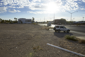 Used car on vacant lot on West Sahara Avenue east of Buffalo Drive, looing east, Las Vegas, Nevada: digital photograph