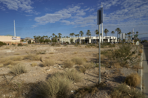Undeveloped land on the southwest corner of Tenaya Way and West Sahara Avenue, looking northwest, Las Vegas, Nevada: digital photograph