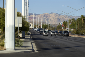 Traffic on West Sahara Avenue west of Tenaya Way, looking west, Las Vegas, Nevada: digital photograph