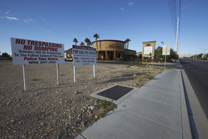 Undeveloped land for sale on West Sahara Avenue west of Tenaya Way, looking southwest, Las Vegas, Nevada: digital photograph