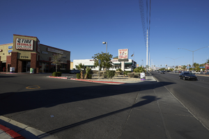 Businesses along West Sahara Avenue east of Buffalo Drive, looking west, Las Vegas, Nevada: digital photograph