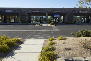 Small businesses on West Sahara Avenue west of Buffalo Drive, looking south, Las Vegas, Nevada: digital photograph