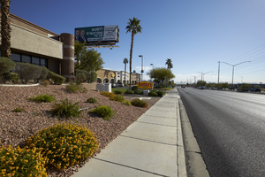 Desert landscaping on West Sahara Avenue east of Cimarron Road, looking east, Las Vegas, Nevada: digital photograph