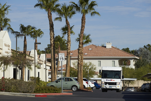Single family residence as seen from a commercial office complex off West Sahara Avenue west of Buffalo Road, looking north, Las Vegas, Nevada: digital photograph