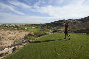 Golfer at the Red Rock Country Club, looking south, Las Vegas, Nevada: digital photograph