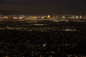 The Las Vegas skyline as seen from a lot on Soaring Rock Court, looking west and northwest, Henderson, Nevada: digital photograph