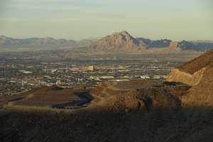 the Ascaya luxury home development with views of the Las Vegas Valley and Frenchman Mountain as seen from Cloudrock Court, Henderson, Nevada: digital photograph