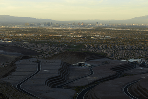 the Ascaya luxury home development with views of the Las Vegas Valley as seen from Cloudrock Court, Henderson, Nevada: digital photograph