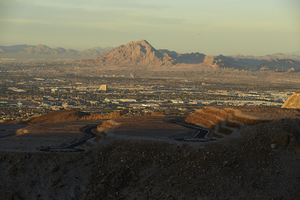 the Ascaya luxury home development with views of the Las Vegas Valley and Frenchman Mountain as seen from Cloudrock Court, Henderson, Nevada: digital photograph
